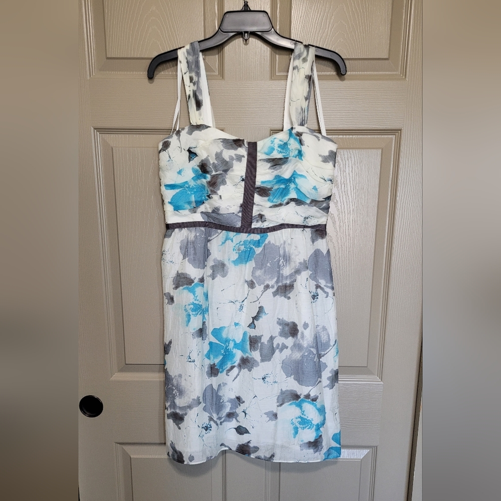 Cremieux Gauzy blue gray white floral dress size 10